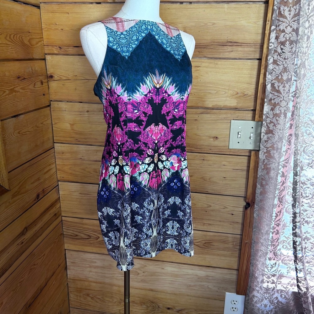 Kaleidoscope Print Mini Dress Womens Large Pink Blue Maximalist Festival Lulus